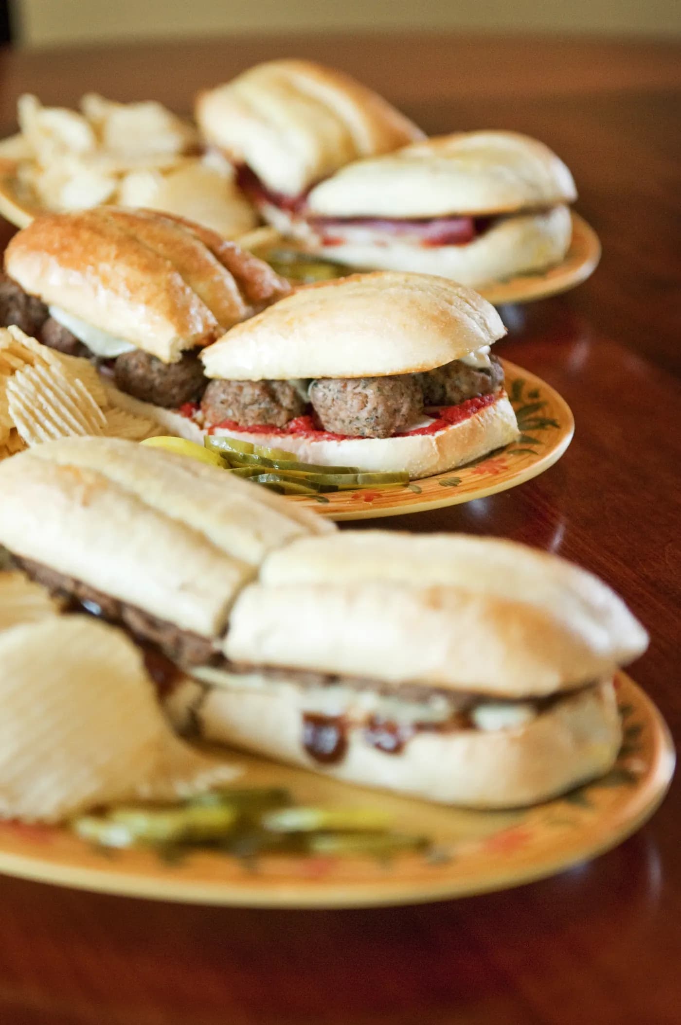 Italian and meatball subs lined up